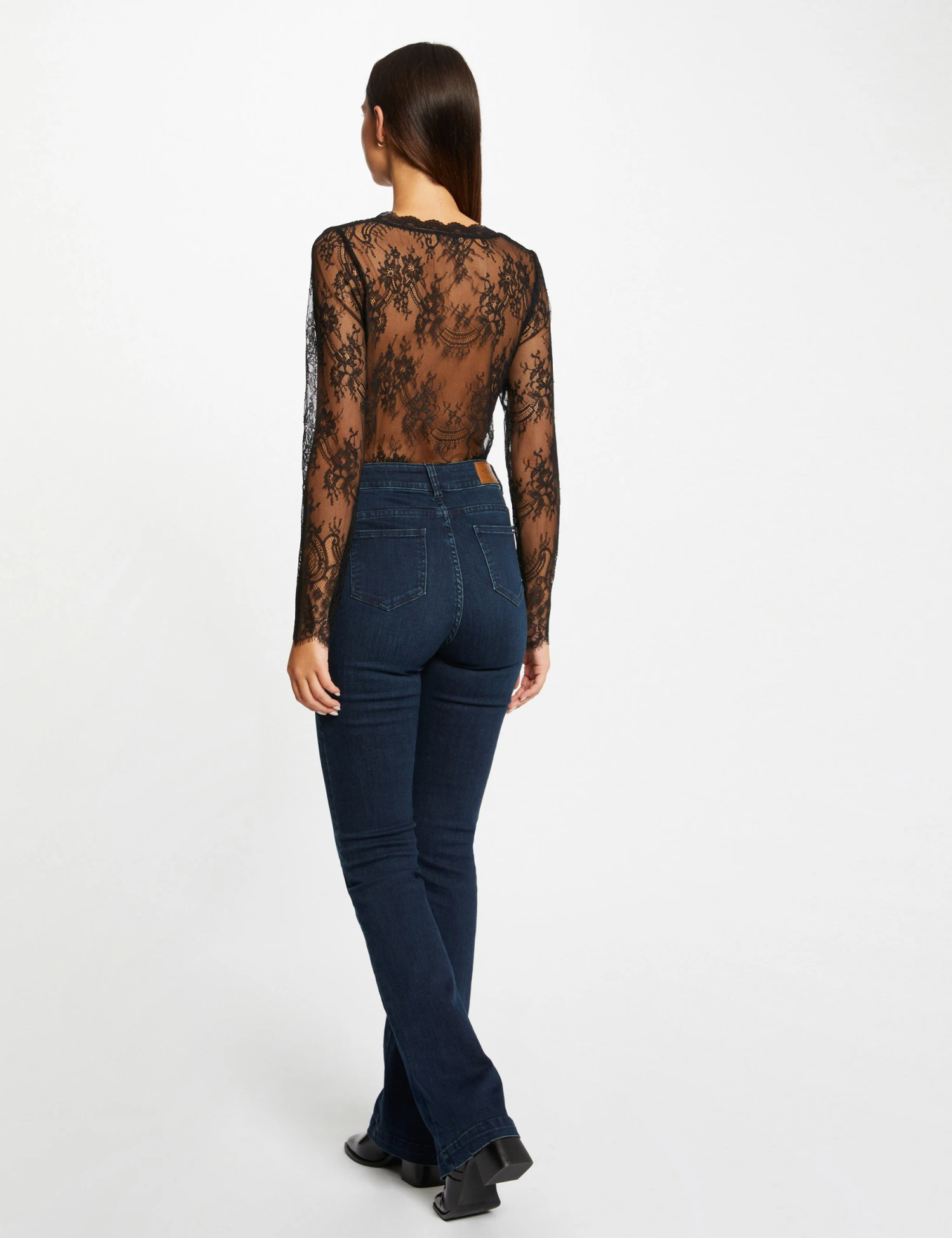 T-shirt Manches Longues à Dentelle Noir Femme – Image 2