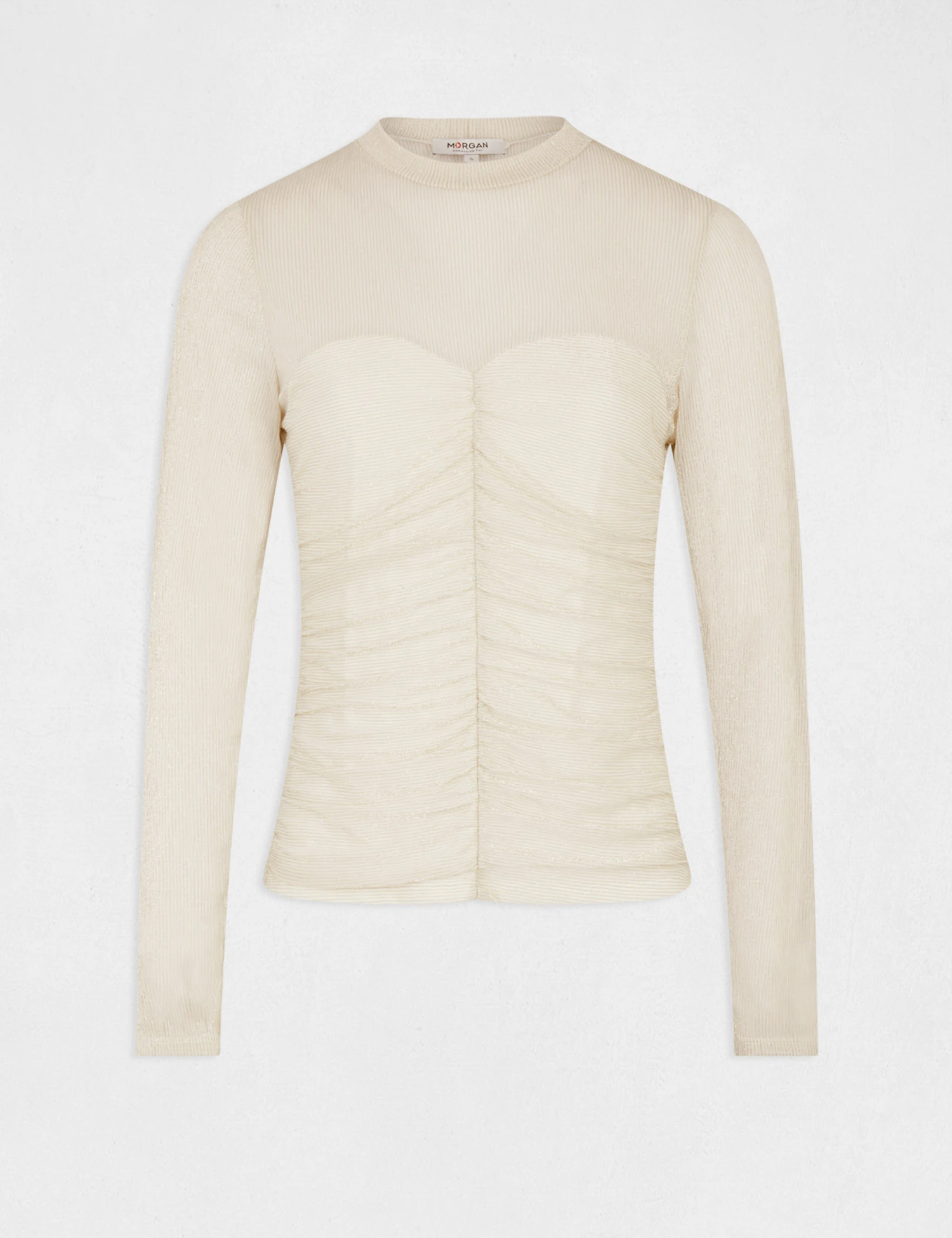 T-shirt Manches Longues à Fronces Ivoire Femme – Image 4