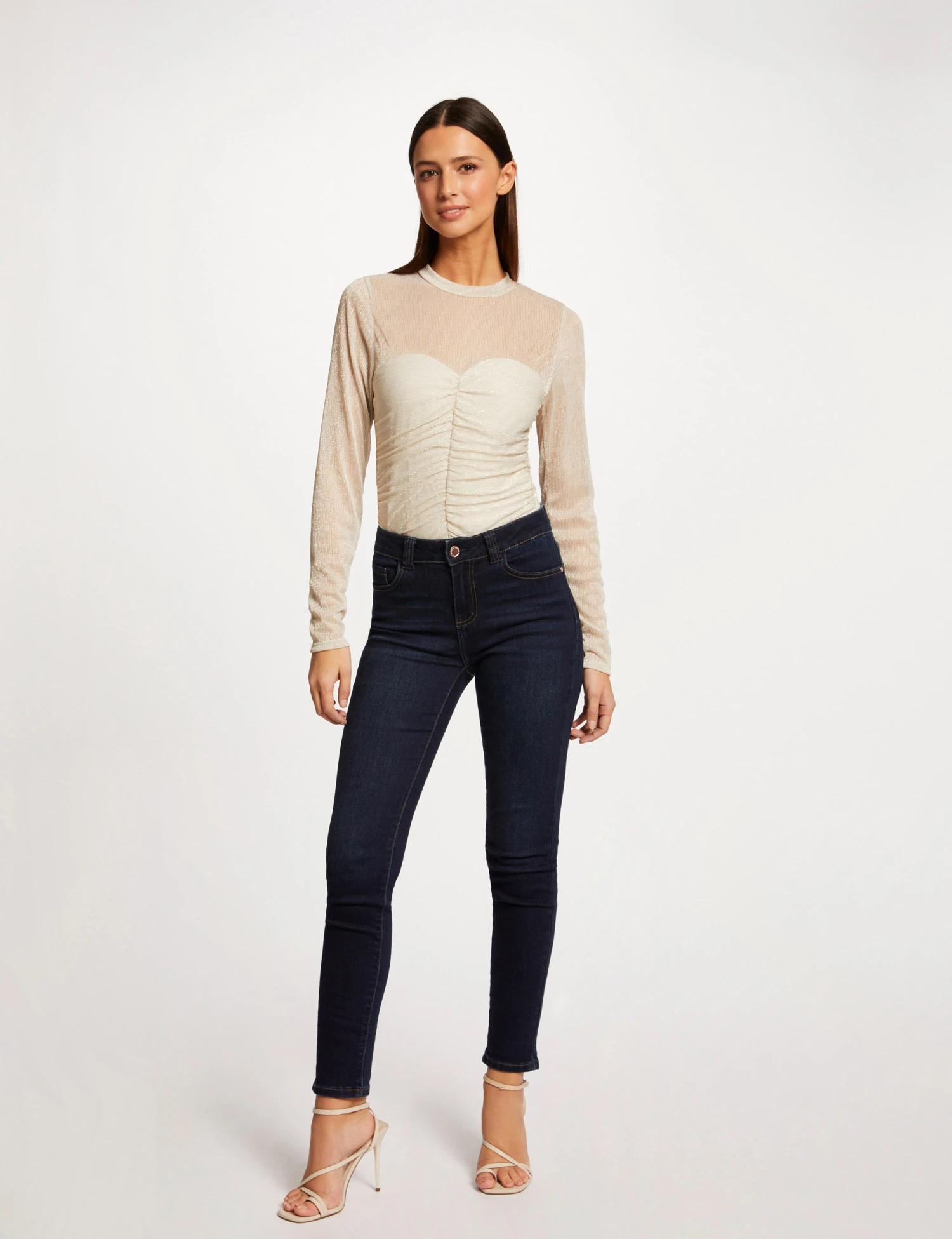 T-shirt Manches Longues à Fronces Ivoire Femme – Image 3