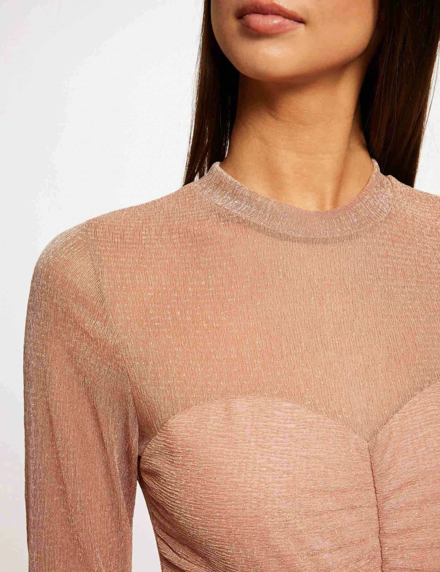 T-shirt Manches Longues à Fronces Vieux Rose Femme – Image 5