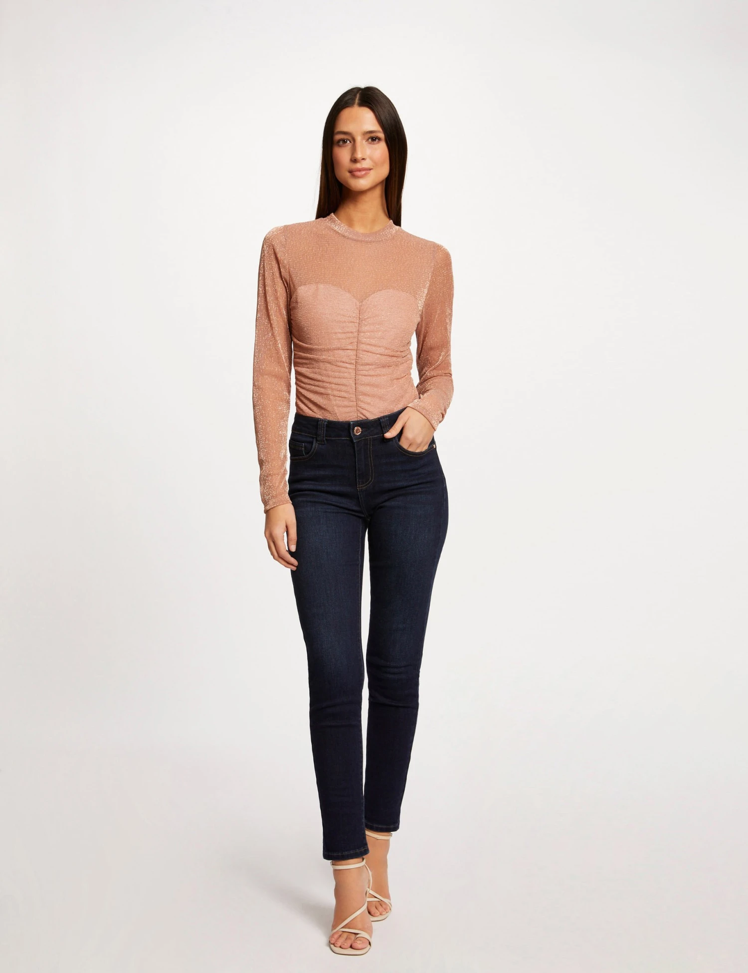 T-shirt Manches Longues à Fronces Vieux Rose Femme – Image 3