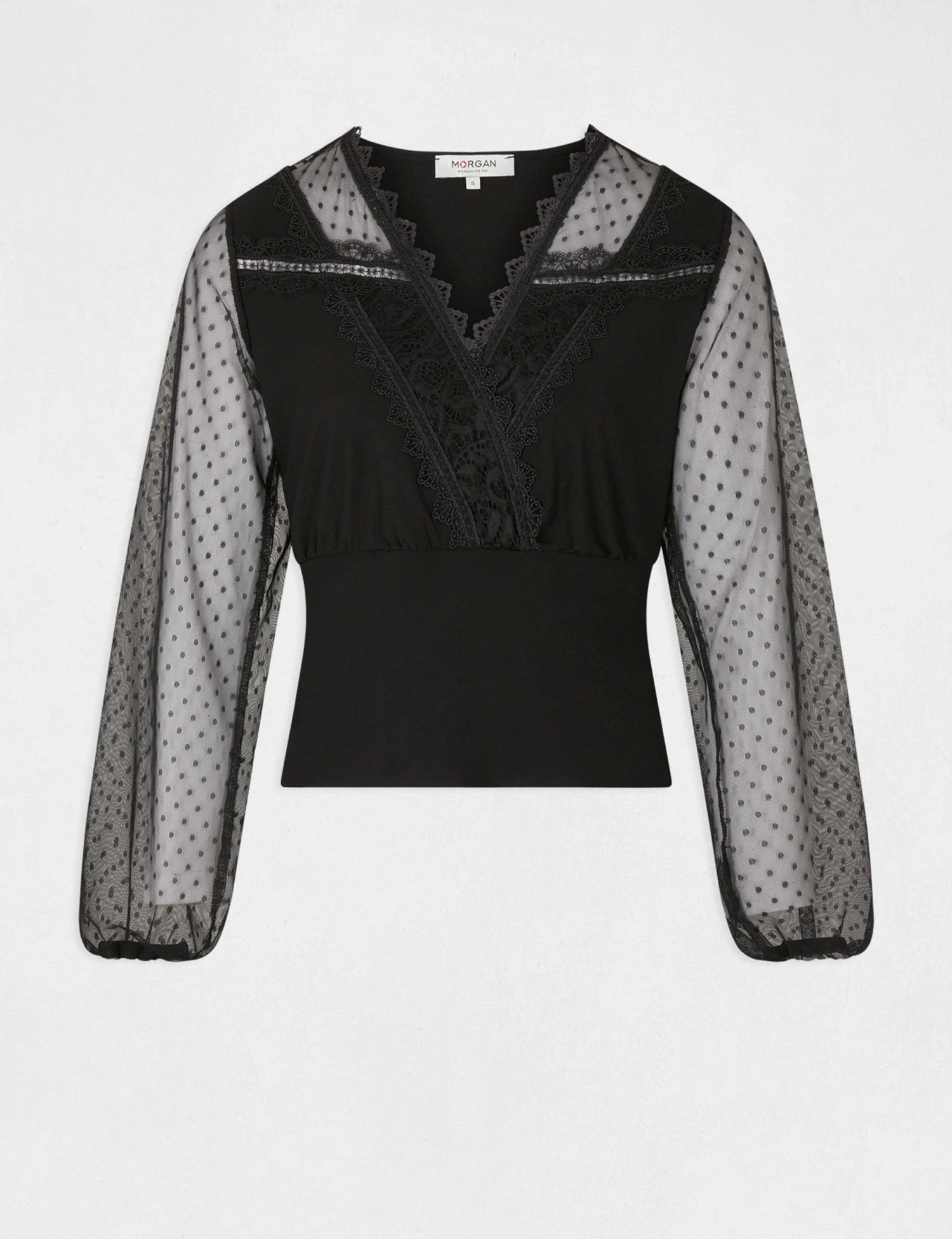 T-shirt Manches Longues à Plumetis Noir Femme – Image 4