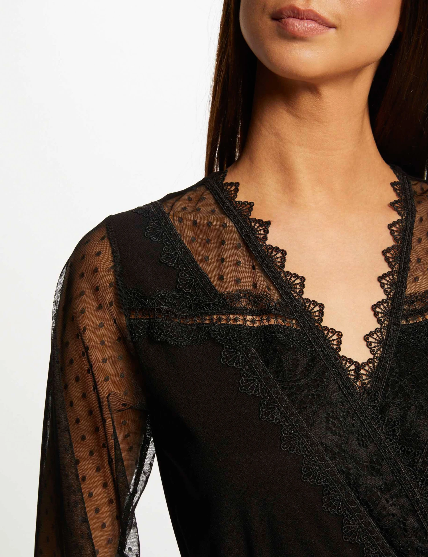 T-shirt Manches Longues à Plumetis Noir Femme – Image 5