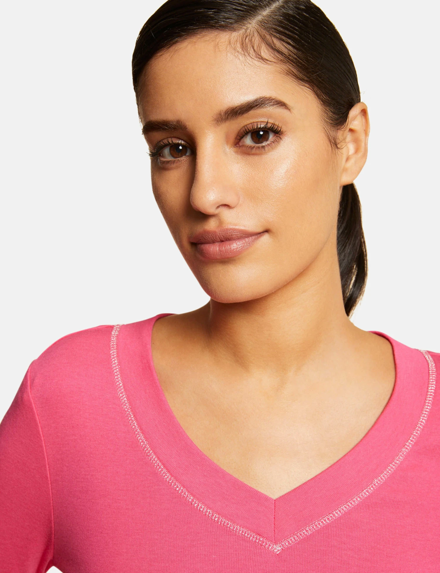 T-shirt Manches Longues Avec Col En V Fuchsia Femme – Image 5