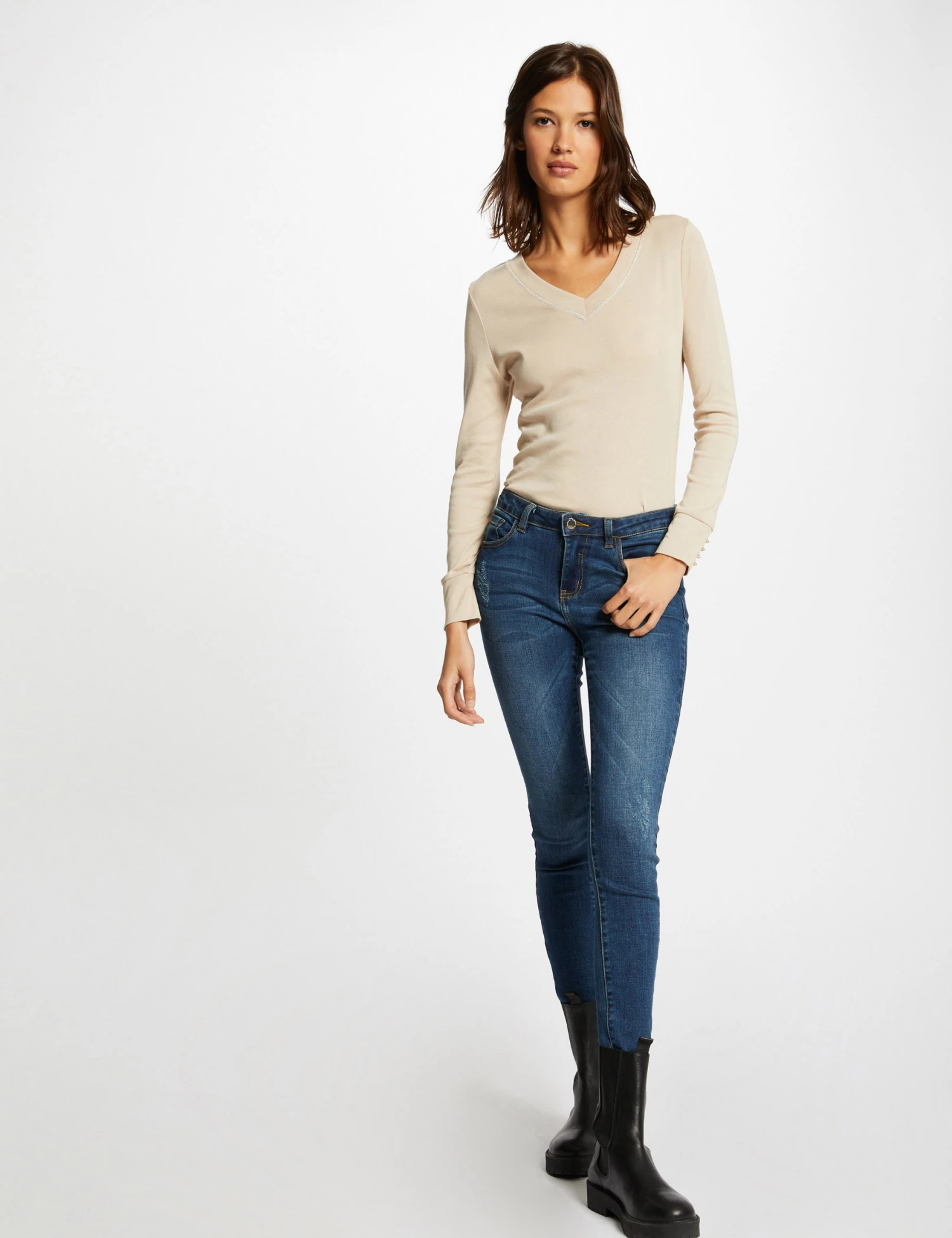 T-shirt Manches Longues Avec Col En V Mastic Femme – Image 3