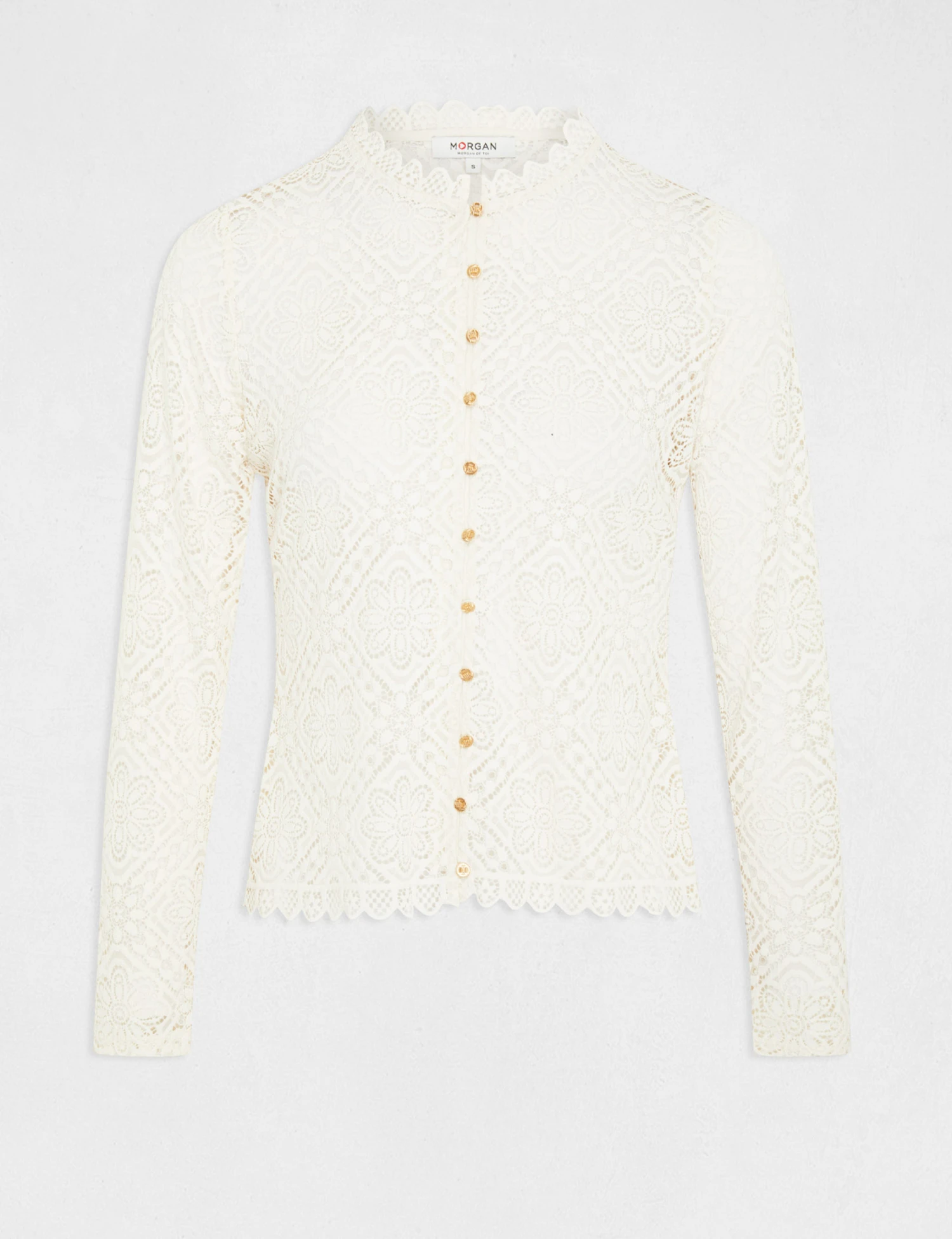 T-shirt Manches Longues En Dentelle Ivoire Femme – Image 4