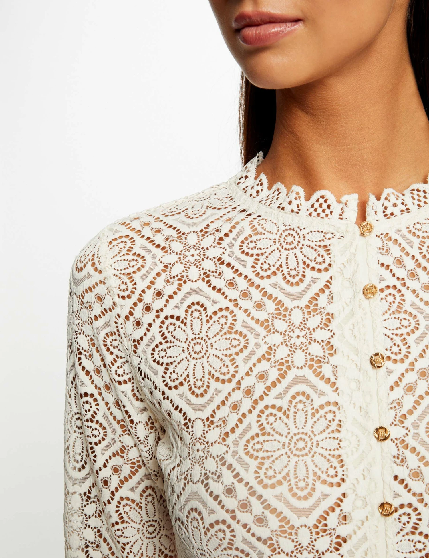 T-shirt Manches Longues En Dentelle Ivoire Femme – Image 5