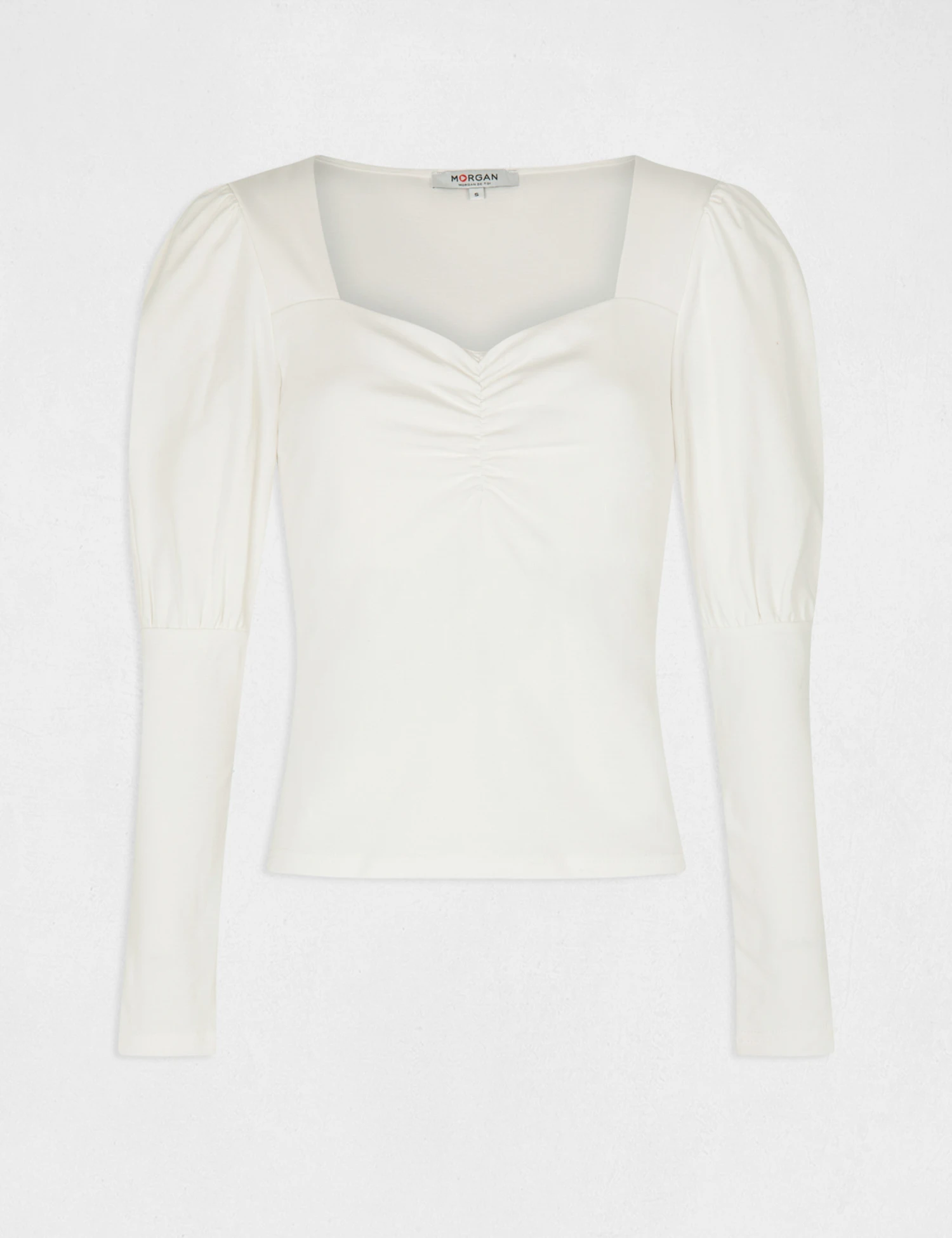 T-shirt Manches Longues Encolure Coeur Ecru Femme – Image 4