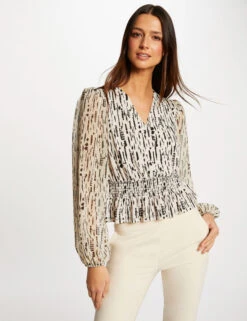 T-shirt Manches Longues Imprimé Abstrait Multico Femme