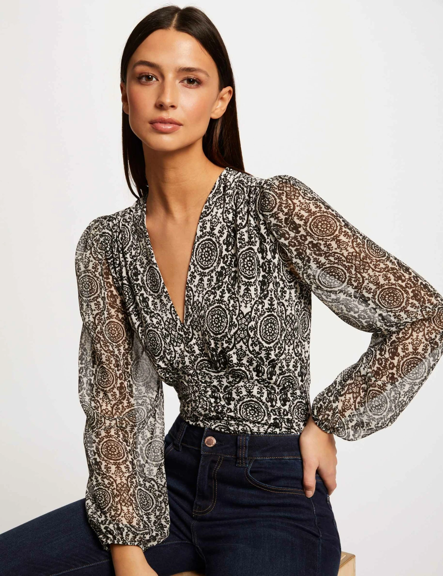 T-shirt Manches Longues Imprimé Multico Femme