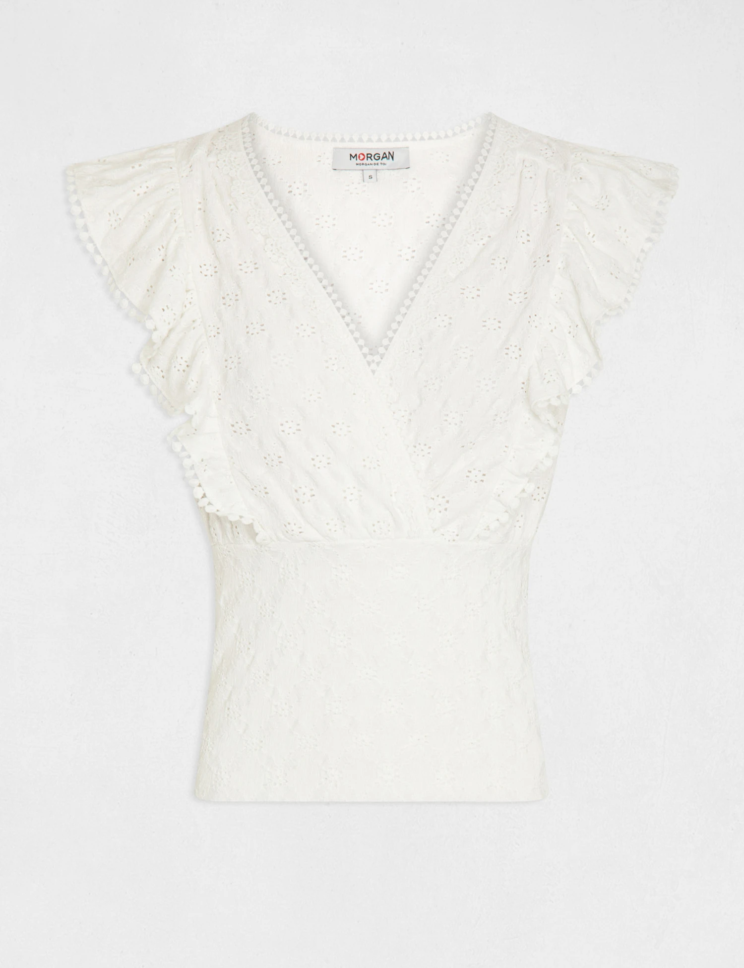 T-shirt Volants Et Broderie Anglaise Ecru Femme – Image 4